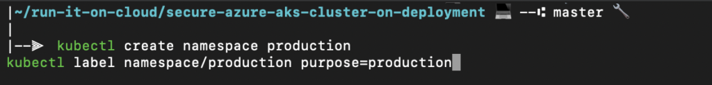 Creating the production Kubernetes namespace